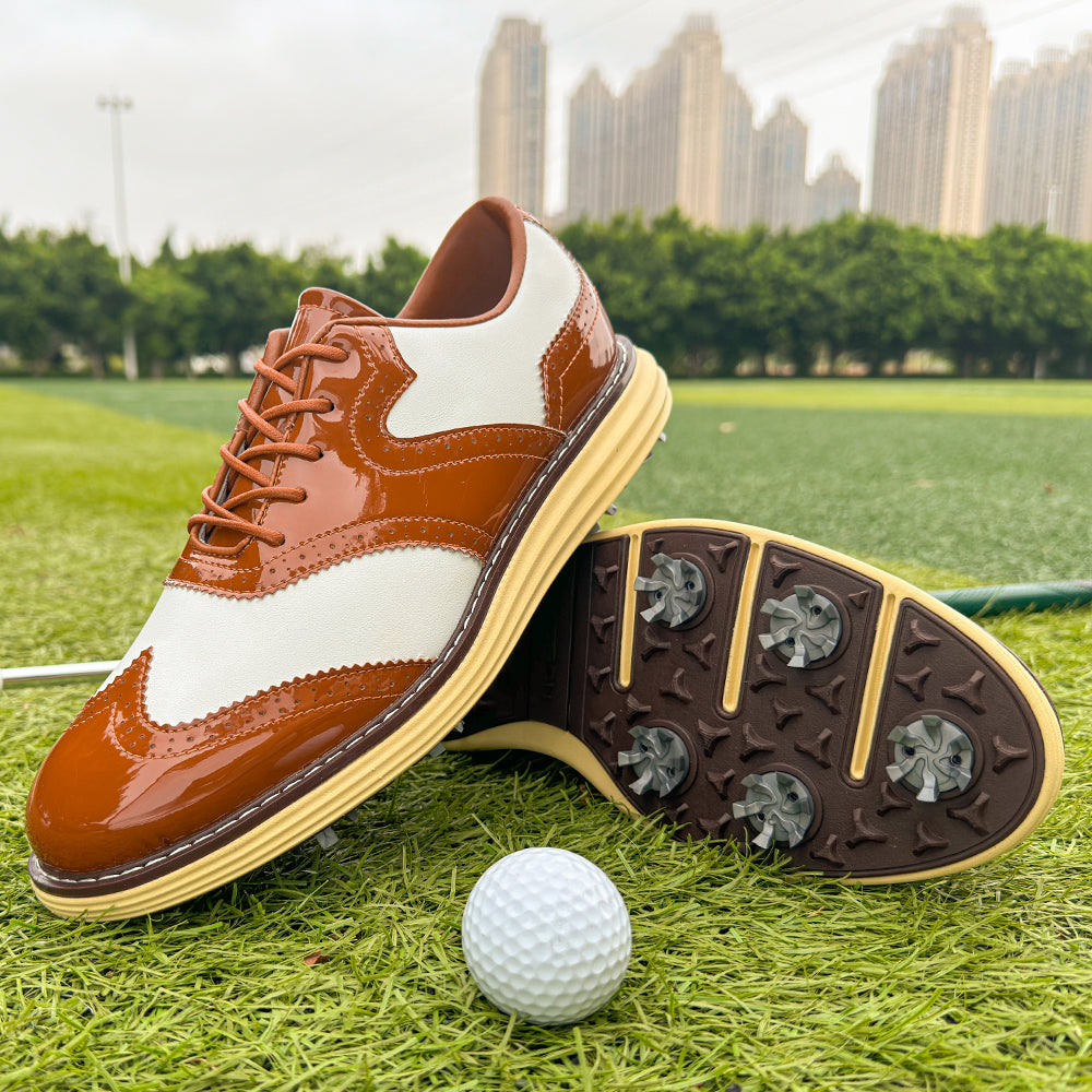 Tour Pro-Spiked Golf Shoe-Brown / White