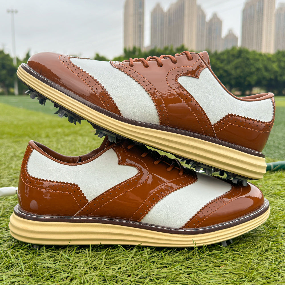 Tour Pro-Spiked Golf Shoe-Brown / White